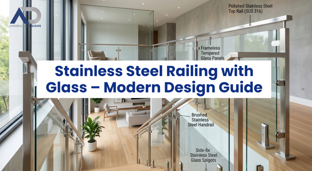 stainless steel railing with glass