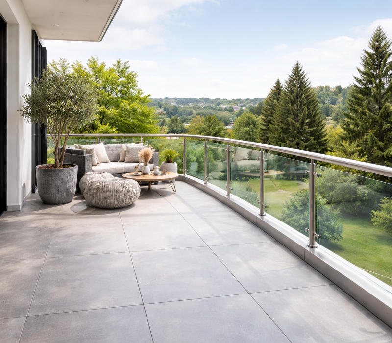 stainless steel railing with glass